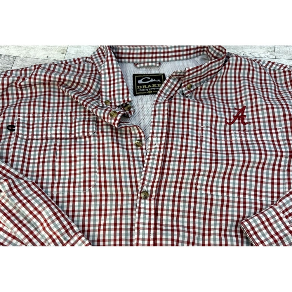 Alabama Crimson Tide Shirt Mens Red NCAA Football Drake Fishing Button Up XXL 2X
